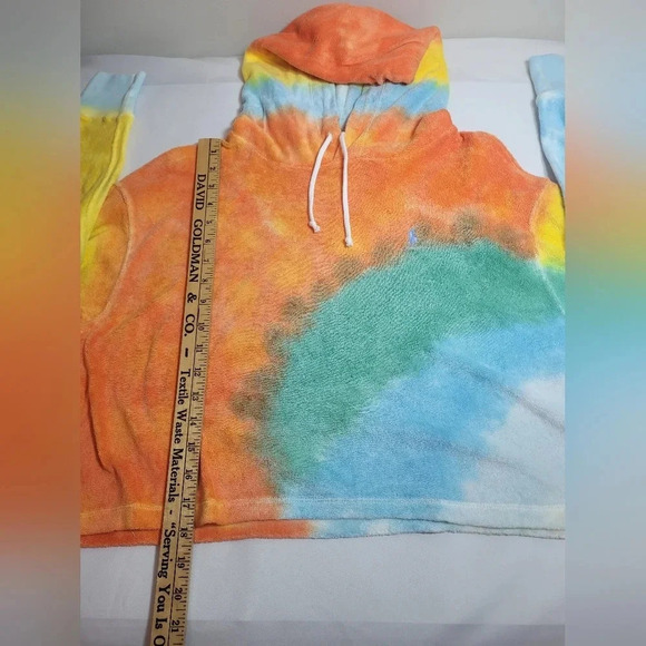 Rare Authentic Polo Ralph Lauren Tie-Dye Rainbow Cropped Hoodie sz M - Picture 5 of 11